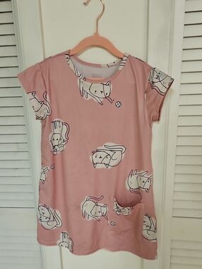 Souris Mini Girls' Pink Cat Print Pocket Night Dress